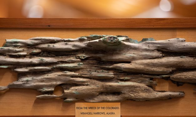 Barge shipwreck piece on display in Petersburg library