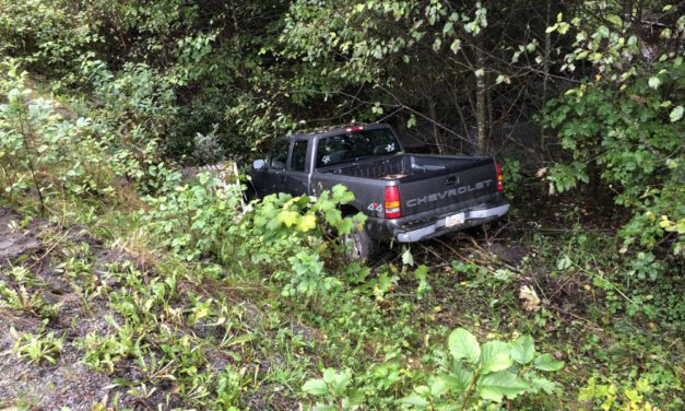 Driver transported after truck goes off road