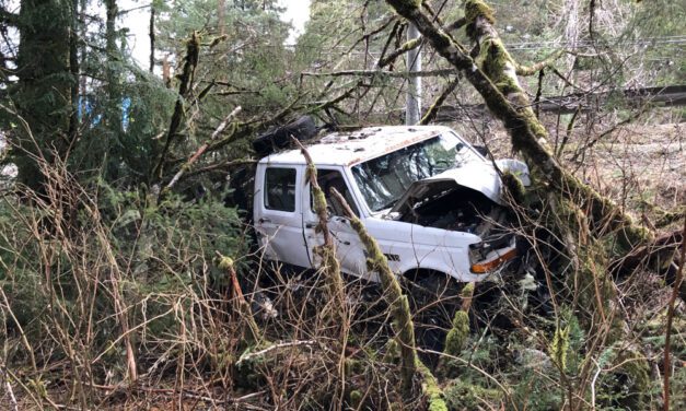 Driver unhurt in single truck accident near Scow Bay