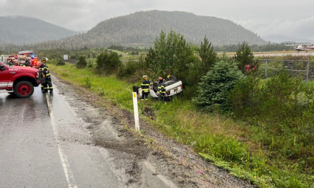 Two escape from overturned car near Petersburg’s runway