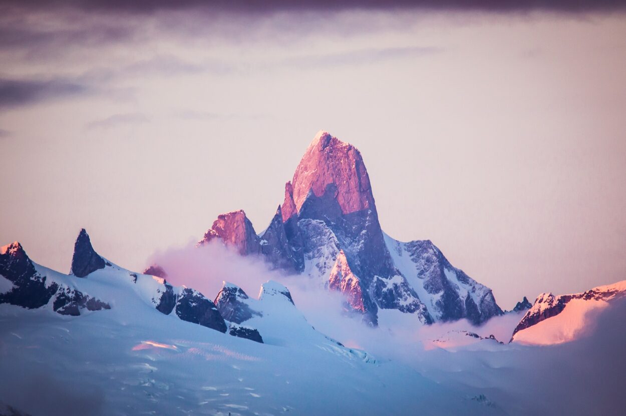 Devils Thumb in the alpenglow.