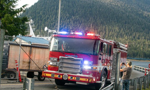 Petersburg Volunteer Fire Department’s new engine arrives on the ferry Columbia