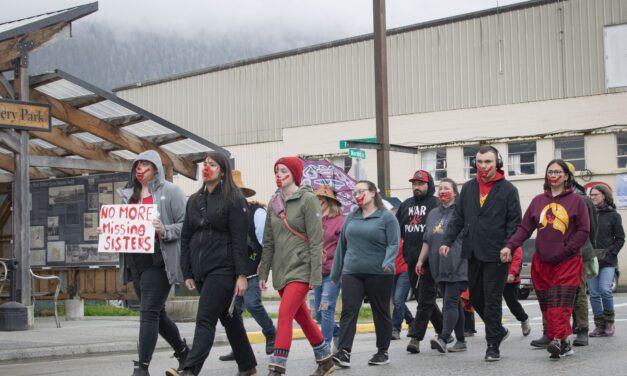 Petersburg residents march in the rain for Missing and Murdered Indigenous People Awareness Day