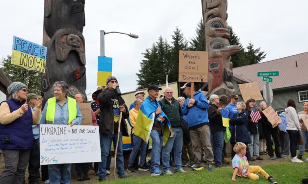 Audio postcard: Petersburg demonstrators join statewide protest of Russian President Putin’s visit to Alaska