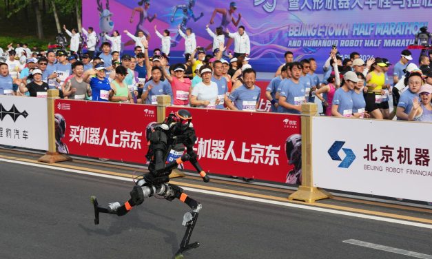 A humanoid robot sprints past the human half-marathon world record in Beijing race